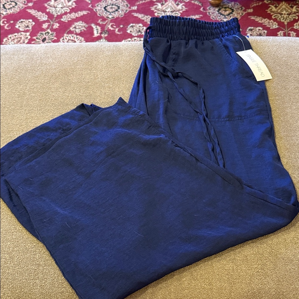 Single Thread 100% Polyester Pants Size XL Elastic Waist Wide Leg (TD)